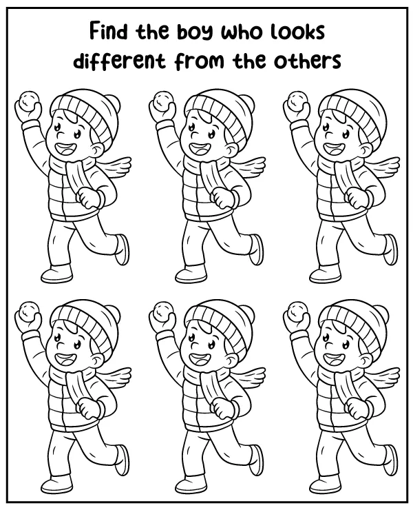 Observation exercise for children - find a different boy
