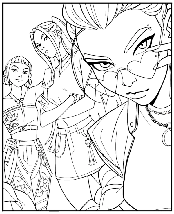 K-pop band Huntr/x coloring page for children