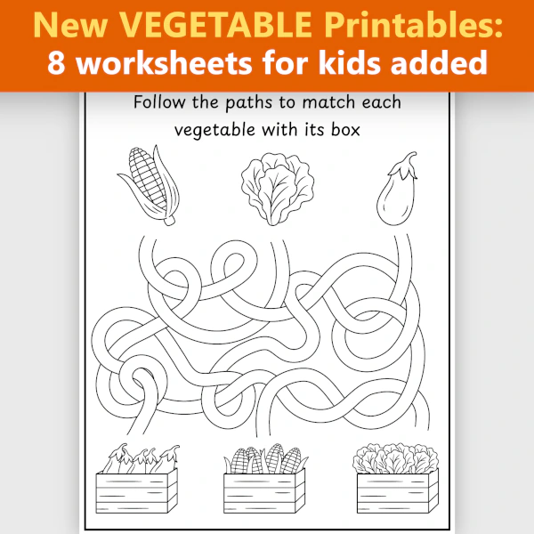 New vegetable printables for children added