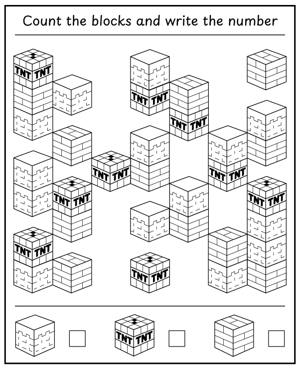 Count Minecraft items - worksheet for children