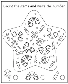 Count all the magical items - worksheet for children printable