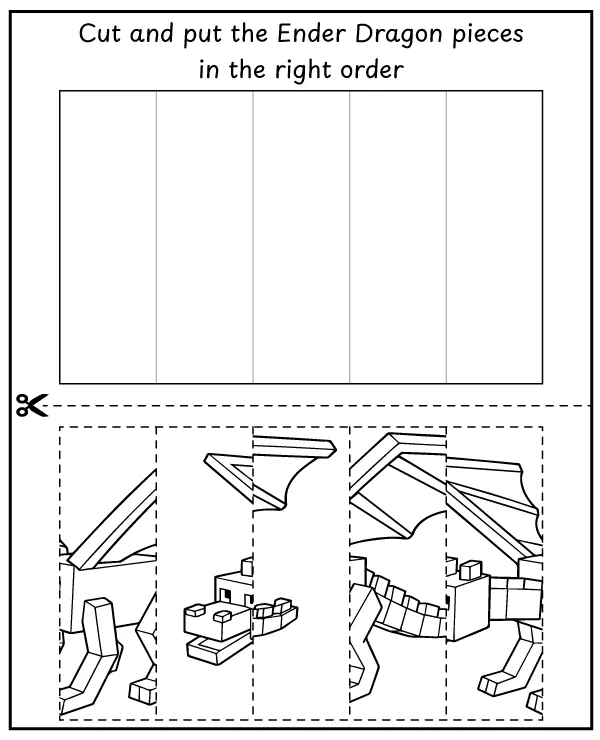Cut out the pieces and assemble Ender Dragon coloring page - Minecraft activity for children