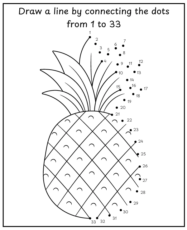 Dot to dot pineapple worksheet for children