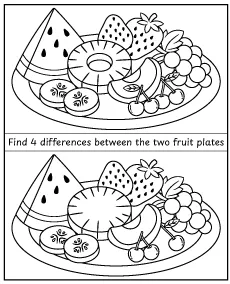 Find 4 differences between fruit plates ativity for children mini