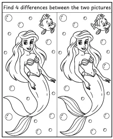 Spot 4 differences - princess mermaid activity for children mobile