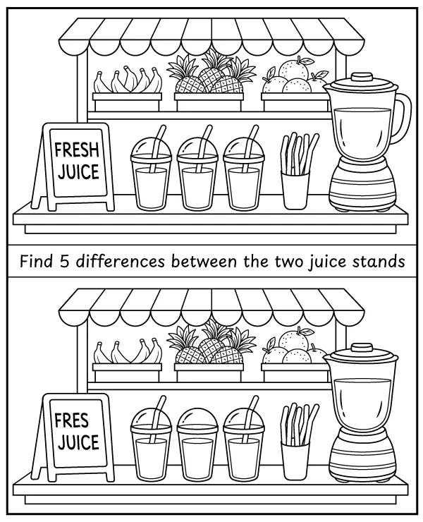 Spot 5 differences - fruit activity for children
