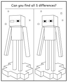 Spot 5 differences Minecraft activity coloring page printable