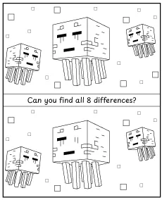 Spot 8 differences - Minecraft activity for children printable