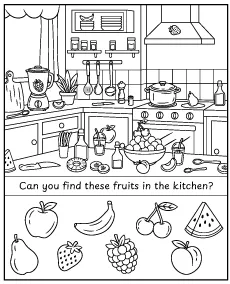 Find hidden fruit - observation training for children printable