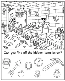 Find Hidden items in the Minecraft mine -activity for children printable
