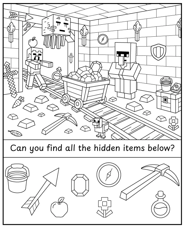 Find Hidden items in the Minecraft mine -activity for children