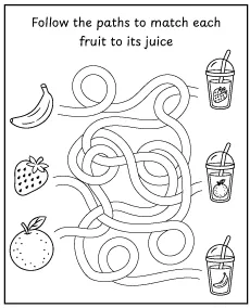 Fruit maze for children - printable worksheet for preschoolers mini