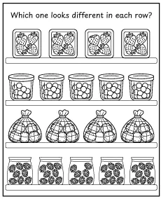Which fruit is different - observation training worksheet for children mini