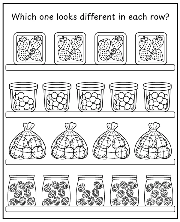 Which fruit is different - observation training worksheet for children