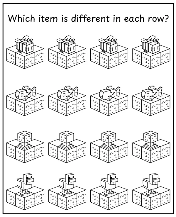 Which MInecraft item is different - observation training worksheet
