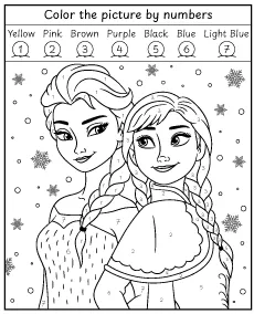 Elsa with Anna color by number coloring page Frozen mobile