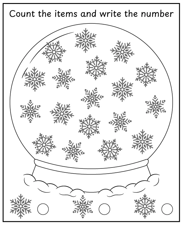 Count snowflakes and color the picture - worksheet for children