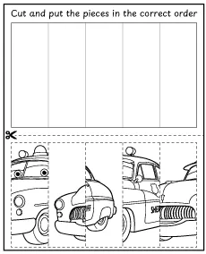Cut out and assemble Cars Sheriff coloring page - activity for children mini