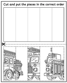 Cut out and assemble firetruck coloring page - activity for children mini