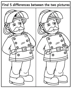 Spot 5 differences - Station Officer Steele activity for children printable mini