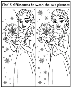 Spot 5 differences - Elsa Frozen activity for children mobile