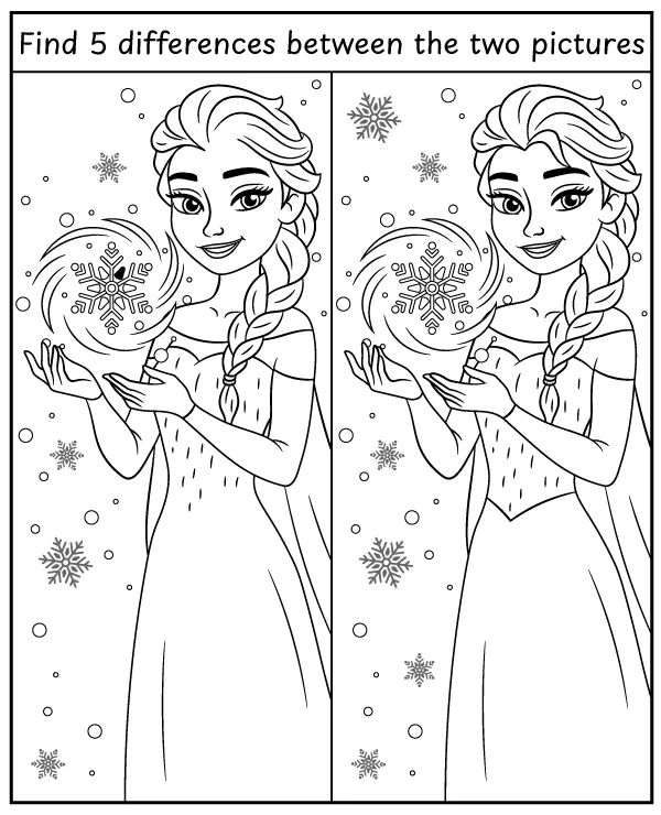 Spot 5 differences - Elsa Frozen activity for children