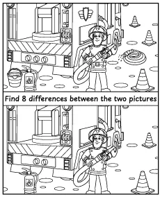 Spot 8 differences - Fireman Sam activity for children printable mini