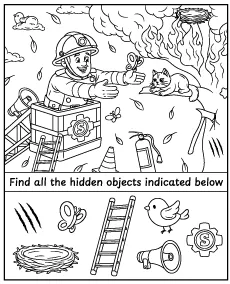 Find the hidden items in the Fireman Sam coloring page mini