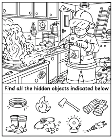 Find the hidden items in the firefighter action coloring page mini