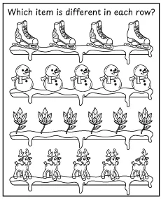 Which winter item is different - observation training worksheet for children mobile