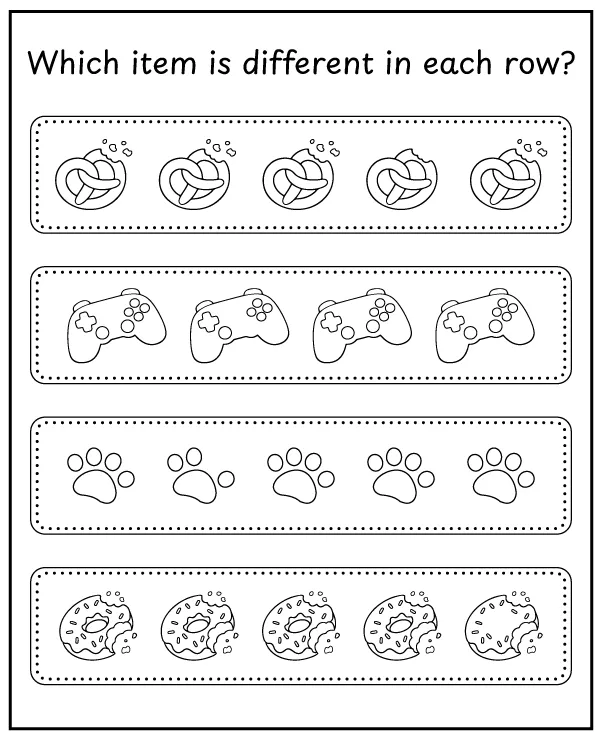 Which Pusheen item is different - observation worksheet for children
