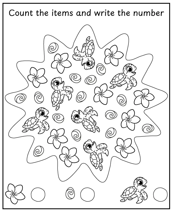Count the items - Moana coloring activity for kids