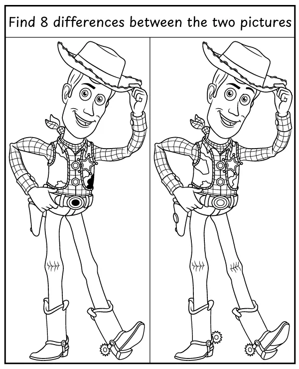 Find 8 Differences Toy Story activity for Kids Woody