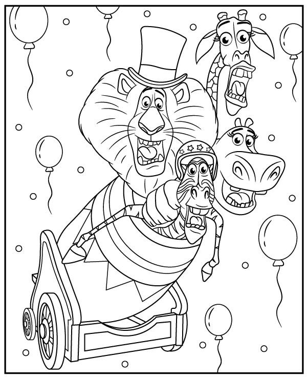 Madagascar characters coloring page for kids