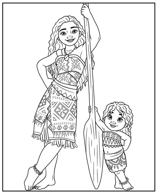 Moana with Simea coloring page for kids