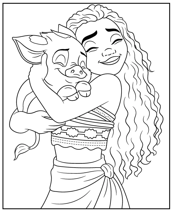 Moana with Pua coloring page for kids