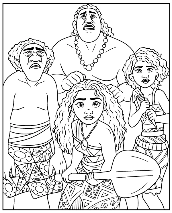 Moana characters coloring page for kids