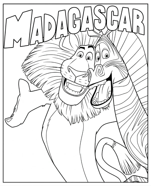 Alex with Marty Coloring Page Madagascar characters