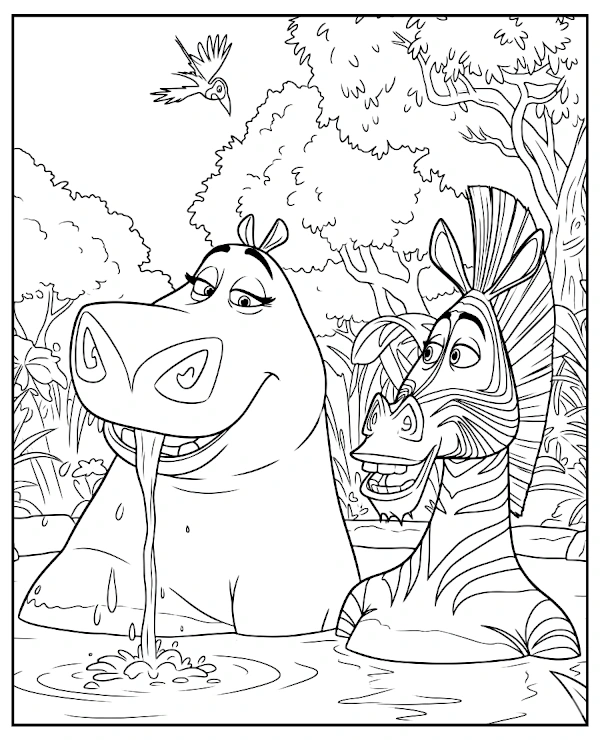 Marty with Gloria Coloring Page Madagascar characters