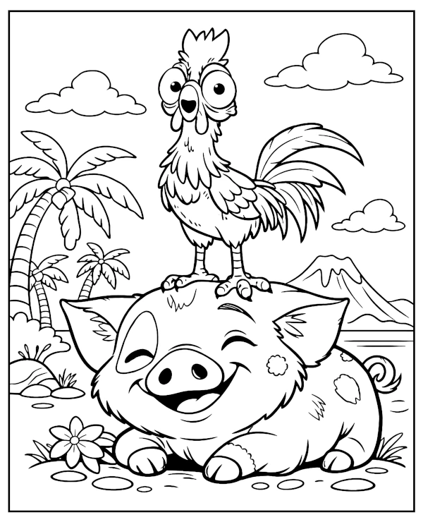 Heihei with Pua coloring page Moana