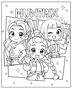 Kpop Huntrix band coloring page anime style mini