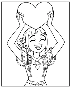 Zoey holds a heart coloring page Kpop mini