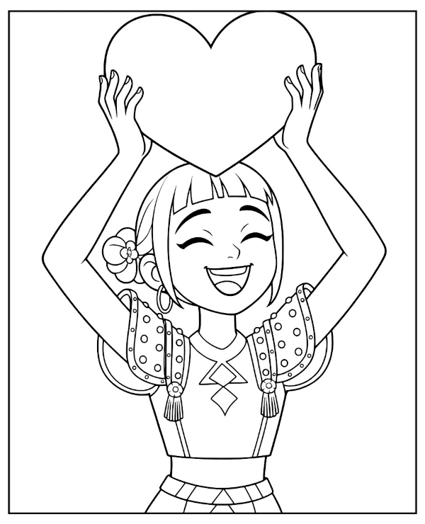 Zoey holds a heart coloring page Kpop