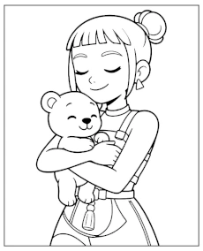 Zoey holds a Teddy Bear coloring page Kpop mini