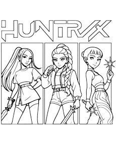 Kpop Demon Hunters coloring sheet Huntrix girls mini