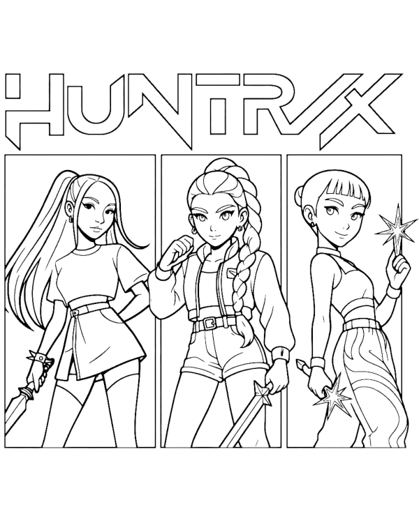 Kpop Demon Hunters coloring sheet Huntrix girls