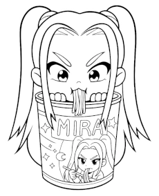 Huntrix Mira Noodles Coloring Page for Kids mini