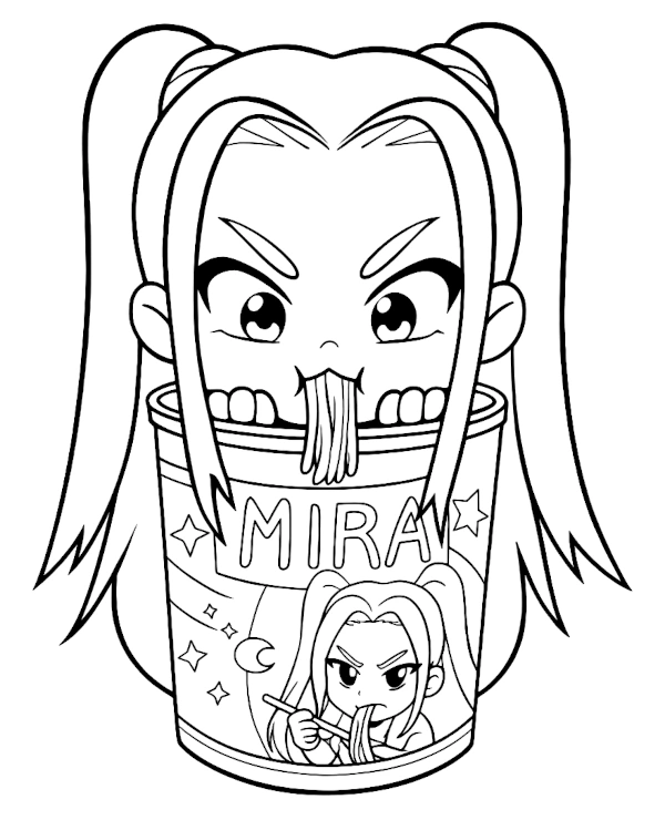 Huntrix Mira Noodles Coloring Page for Kids