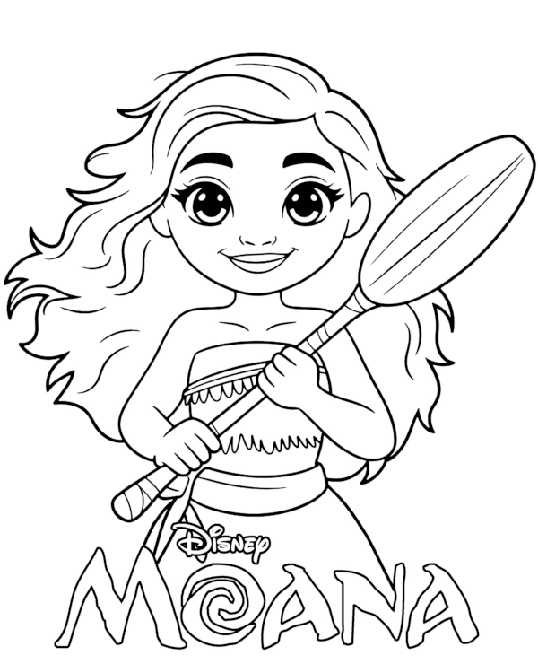 Moana with a paddle coloring page