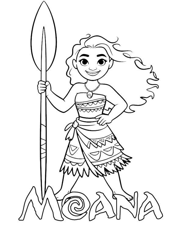 Moana coloring page with logo